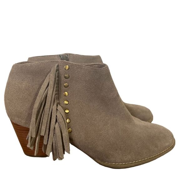 Vionic Faros Fringed Bootie Womens 9.5M Greige Suede Studded Boots - Picture 2 of 11